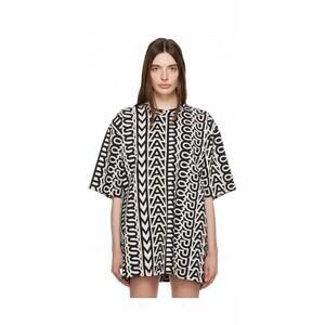 Marc Jacobs Women's Black & Beige Monogram Big T-Shirt Oversized One Size